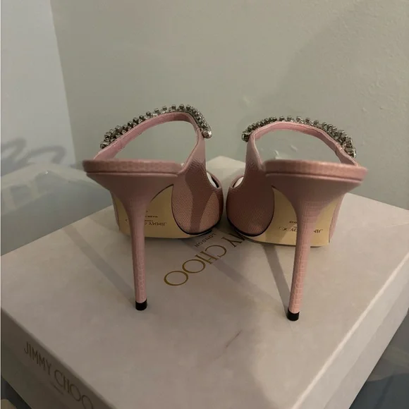 Jimmy Choo Bing pink lizard Crystal-Embellished Pointed Mules - Picture 2 of 7